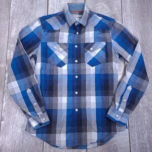 RM Williams Mens Western Button Up Shirt Size Small Blue Plaid Cotton Top